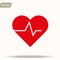 Red Heart with heartbeat line. Vector icon or logo design template in flat style