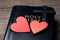 The red heart on holy bible book is the symbol of love from God. The God gives love to all people. We can see or find bible at the