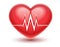 Red heart icon with heartbeat cardiogram pulse line. Vector illustration.