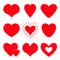 Red heart icon set. Happy Valentines day shining sign symbol simple template. Cute graphic object. Flat design style. Love