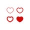Red heart icon set. Love sumbol. Sign valentine decoration vector flat
