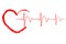 Red heart icon with sign heartbeat on white background. Illustration design