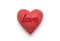 Red heart with imprinted love word over white background