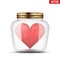 Red heart inside glass jar.