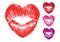 Red heart lips, vector set