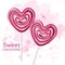 Red heart lollipop candy watercolor Vector. Sweet candy Valentine day card