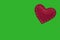 Red heart made of fabric with white threads on green background. Love, romance concept. Felt bright hearts with embroidered lines