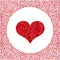 Red heart made of pixels and little hearts around. Valentines Day background