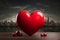 Red heart on of the metropolis and dark sky background. Generative AI