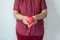 Red heart model on senior woman hands,Health Care and cardiology concept