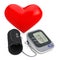 Red Heart near Modern Digital Blood Pressure Measurement Monitor