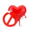 Red Heart Person Character Mascot with Red Prohibition or Forbidden Sign. 3d Rendering