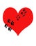 Red heart with puppy Paw prints walking thru it.Metaphor Pupp