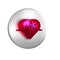 Red Heart rate icon isolated on transparent background. Heartbeat sign. Heart pulse icon. Cardiogram icon. Silver circle