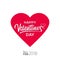 Red heart with script text Happy Valentine`s day on white background. Isolated design element for holiday