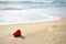 Red heart on sea beach - love relax concept