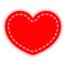 The red heart is sewn with white thread. Vector design element, isolated on a Light background.