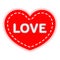 Red heart sewn with white thread and the word love. The concept of Valentine`s day, recognition. Vector.