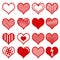 Red heart shape collection. Valentine day hearts set