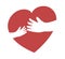 Red heart shape with hand embrace. Hug yourself logo