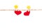 Red heart shape hanging on rope for sweet romance and love vale