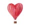 Red heart shape hot air balloon watercolor illustration isolated