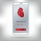 Red heart shape with pulse line, doctor`s hand holding a stethoscope through the phone screen checking heartbeat. Tele, online, r