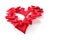 Red heart shape of rose petal flower on white background, image romantic love symbol