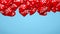 Red heart shaped balloons floating on blue background. Flying balloons. Animation for Valentines day. Happy Valentines Day