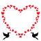 Red heart shaped vintage border with loving doves on white