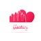 Red heart and silhouette of Atlanta city paper stickers.