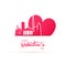 Red heart and silhouette of Berlin city, paper stickers.