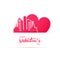 Red heart and silhouette of Detroit city paper stickers.