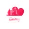 Red heart and silhouette of Toronto city, paper stickers.