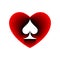 Red Heart spades suit icon. A symbol of love. Valentine s day with sign playing card suits. Flat style design, logo. Frame