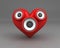 Red heart with speakers over grey