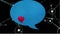 Red heart spinning over blue speech bubble against network of connections on black background