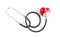 Red heart and a stethoscope on white background. Medical stethoscope and red heart on white background. Healthy Living Concept.