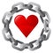 Red heart in strong steel circle chain