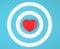Red heart on target. Finding the true love and valentines day concept