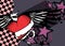 Red heart tattoo retro style background8