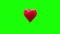 Red heart turning and exploding on green background