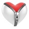 Red heart under unzipped white heart