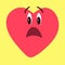 The red heart is unpleasantly surprised. Emotional face image on a yellow background