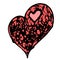 Red heart vector icon. a hand-drawn heart, red in color with the texture of a pile of tangled lines and a pink heart, an isolated