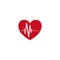 Red heart with white heartbeat medical concept icon.