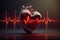 Red heart with white pulse line on white background. Heart pulse, heartbeat lone, cardiogram. Healthy lifestyle, cardiac