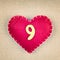 Red heart with wooden number 9