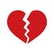 Red heartbreak or broken heart or divorce flat vector icon isolated on white background