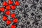 Red hearts on black lace